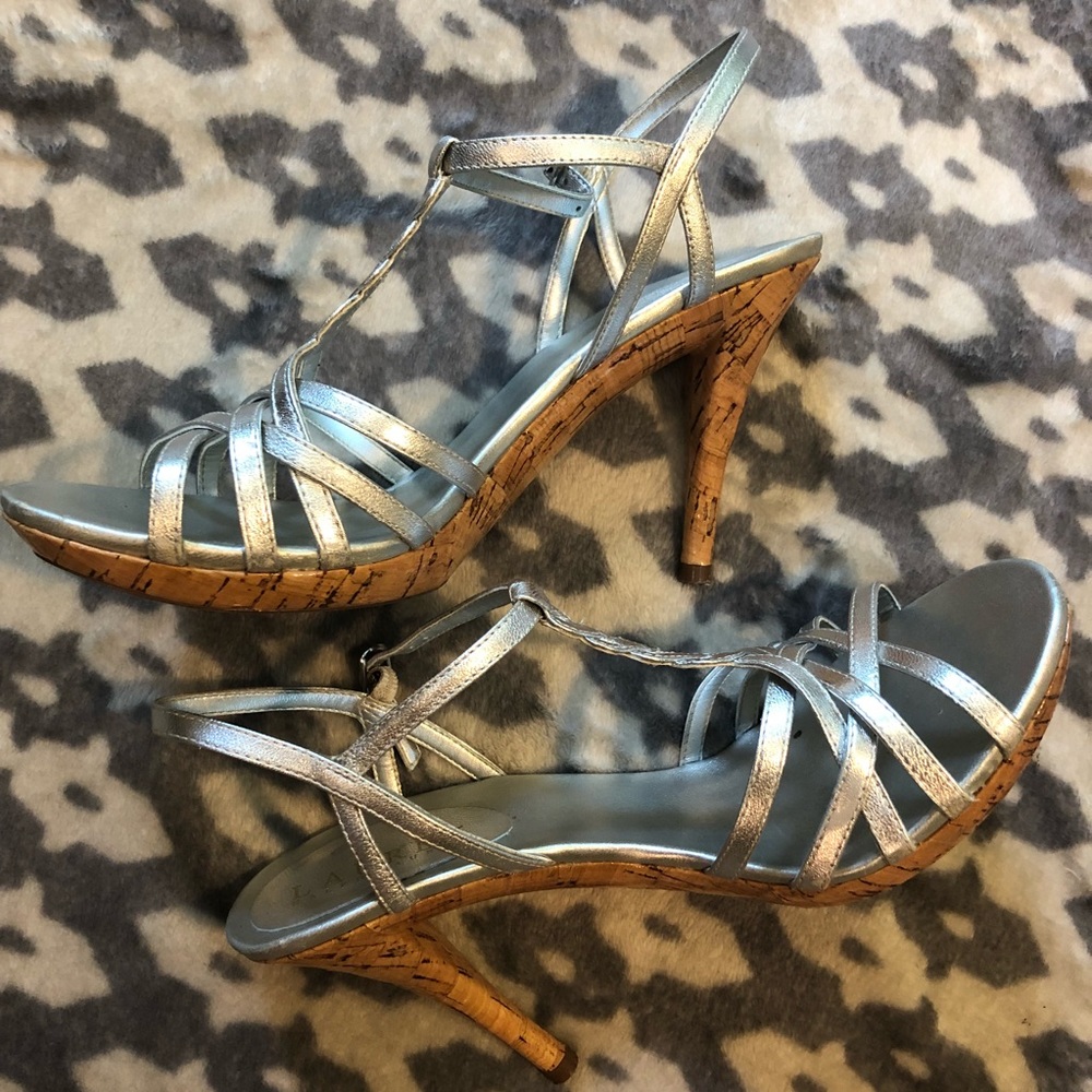 Ralph Lauren Silver Kidskin Heeled Sandals